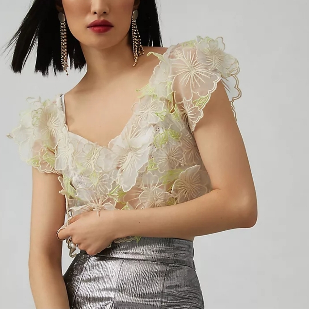 By Anthropologie Sheer Appliqué Top